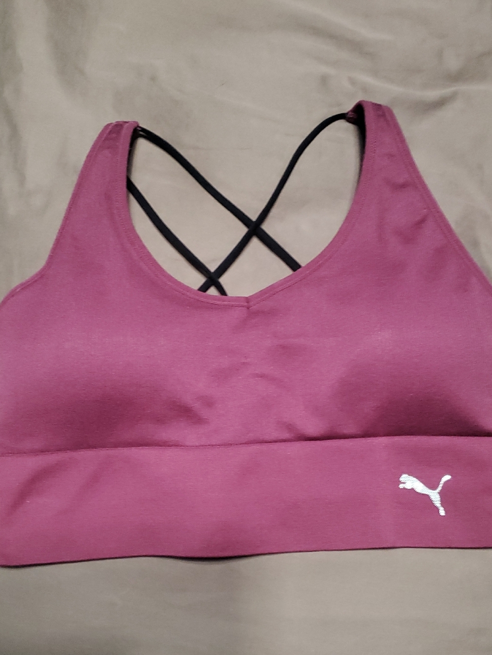 Puma Plum Cross-Back Sports Bra with Logo Band